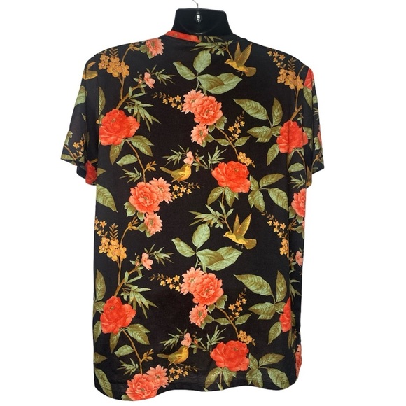 Forever 21 Classic Floral Print Short Sleeve Shirt (Size:L, Color:Black/Multi) - Picture 2 of 4